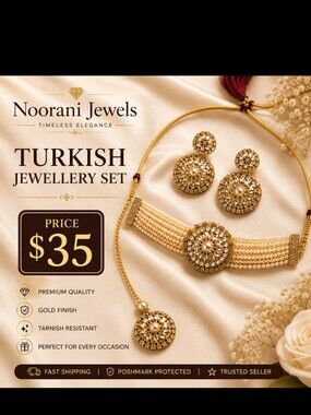 Gold and Pearl Turkish Jewelry Set - Elegant Necklace & Earrings